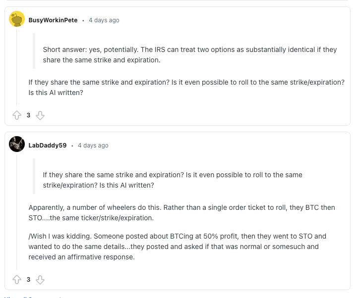 Comments under a Reddit post in a niche subreddit, showing organic engagement and replies
